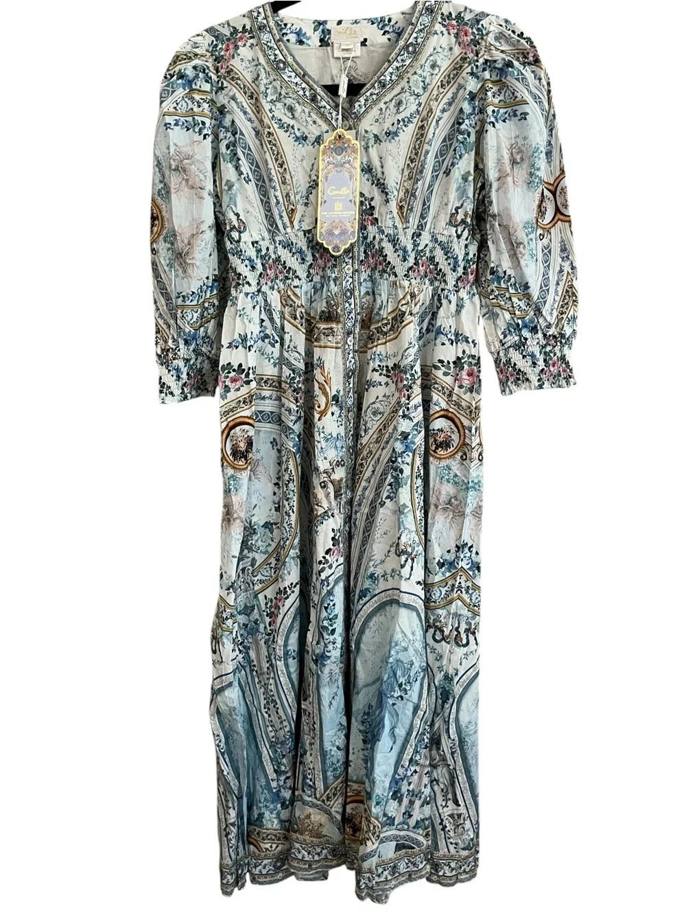 Milla by Camilla Girls Shirred Waist Maxi Dress Blue Floral Embellished Sz 12